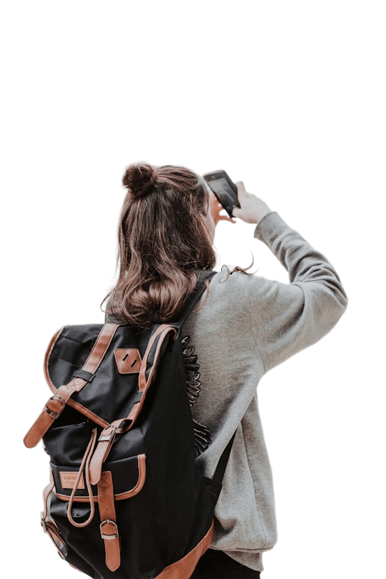 Traveler looking through binoculars