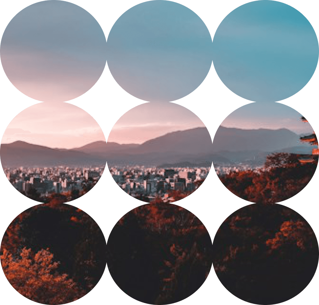 Circular collage of Nepal at dusk
